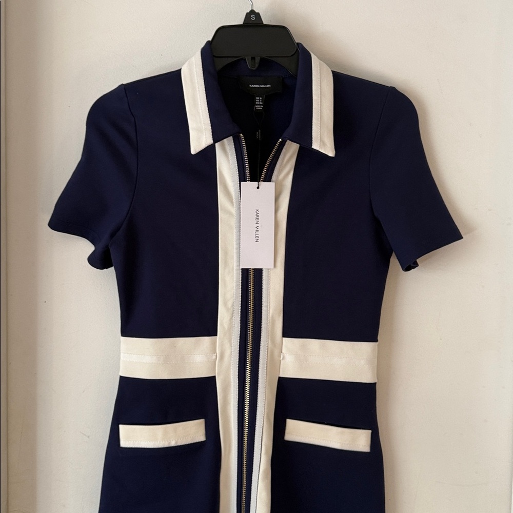 FLASH SALE ! KAREN MILLEN 🔥 Contrast Tipped Zip Through Ponte Dress - Picture 3 of 9